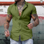Men’s Tailored Muscle Fit Short Sleeve Shirt – Modern Fit - Stretchy Fabric, Tailored Style