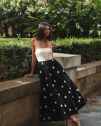 Women’s Strapless Polka Dot Maxi Dress – A-Line Summer Silhouette