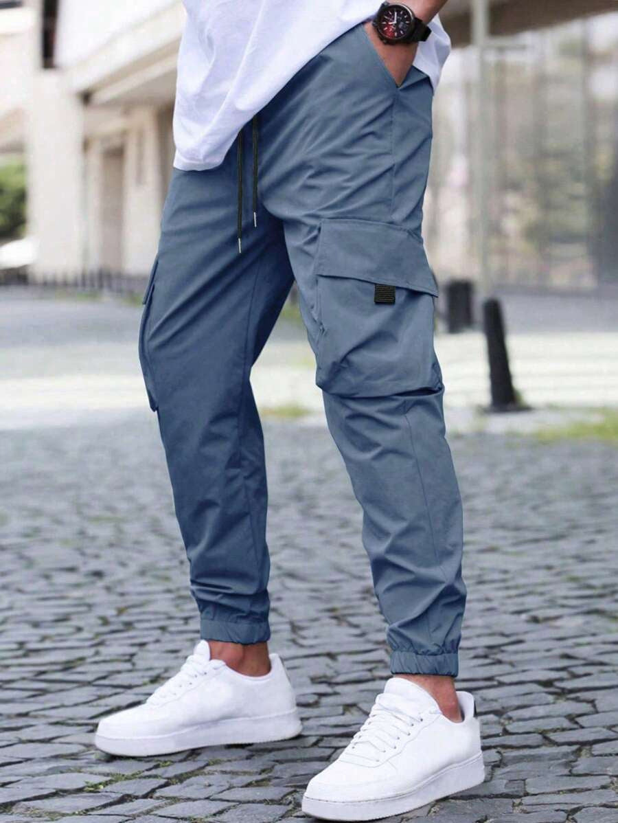 Men’s Cargo Jogger Pants – Lightweight Polyester with Side Pockets