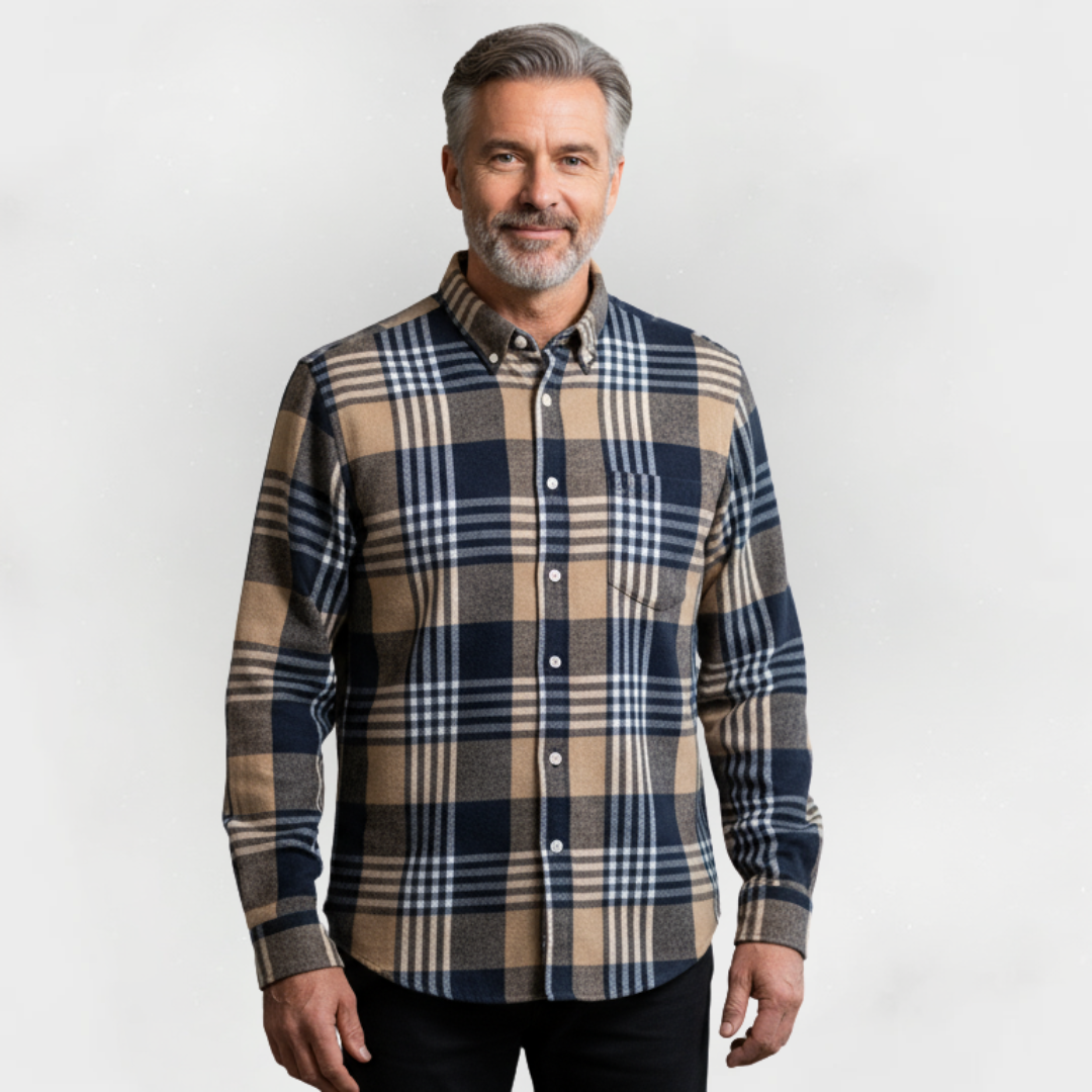 Men’s Classic Check Flannel Shirt – Long Sleeve Button-Up Casual Shirt – Soft Brushed Cotton Design