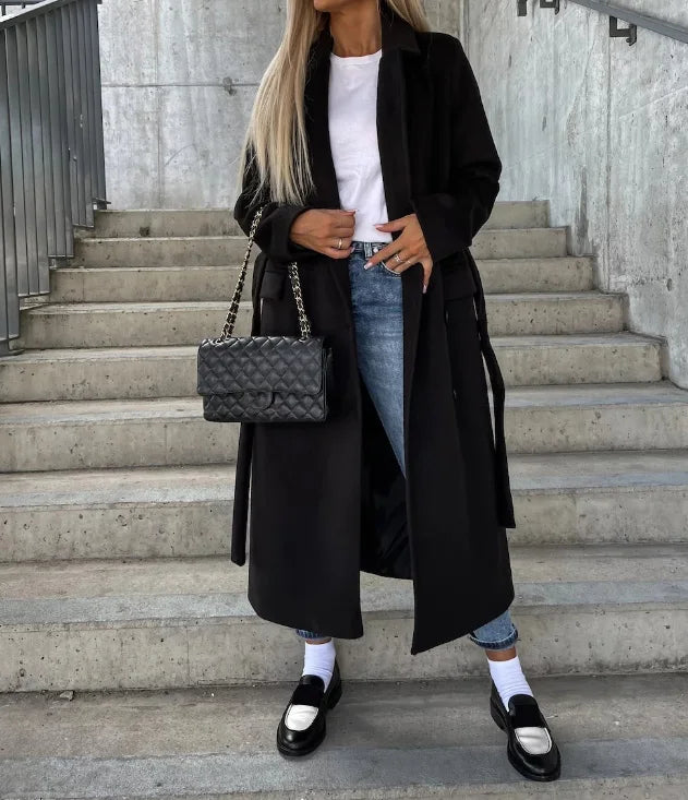 Luna | Women’s Cute Belted Double Breasted Overcoat - Oversized Fit