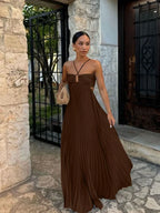 Olive| Elegant Pleated Maxi Dress for Any Occasion