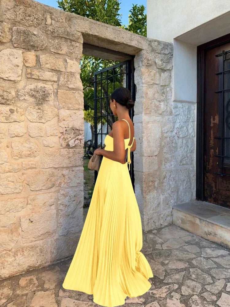 Olive| Elegant Pleated Maxi Dress for Any Occasion