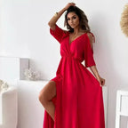 Isabelle| Elegant Cold-Shoulder Maxi Dress - Light Materials