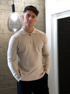 Long sleeve zip polo - Beige
