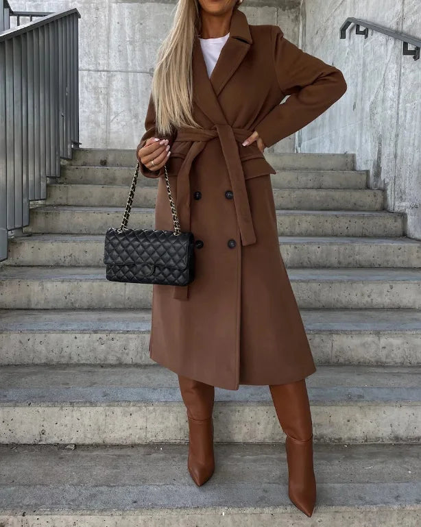 Luna | Women’s Cute Belted Double Breasted Overcoat - Oversized Fit