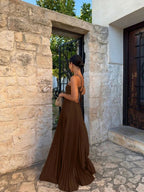 Olive| Elegant Pleated Maxi Dress for Any Occasion