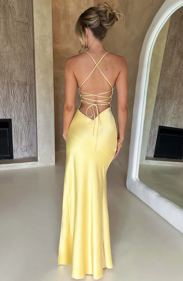 Lyla| Elegant Sleek V-Neckline Maxi Dress with Thigh-High Slit