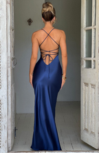 Lyla| Elegant Sleek V-Neckline Maxi Dress with Thigh-High Slit