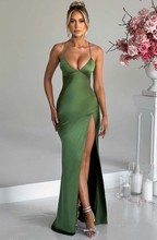 Lyla| Elegant Sleek V-Neckline Maxi Dress with Thigh-High Slit
