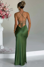 Lyla| Elegant Sleek V-Neckline Maxi Dress with Thigh-High Slit