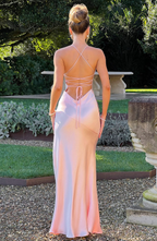 Lyla| Elegant Sleek V-Neckline Maxi Dress with Thigh-High Slit