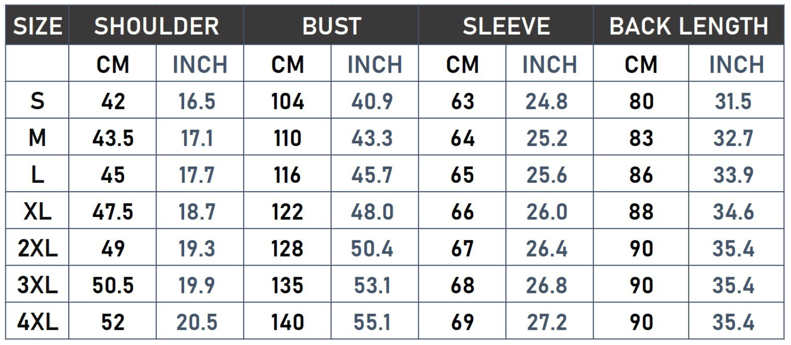 Sizing guide