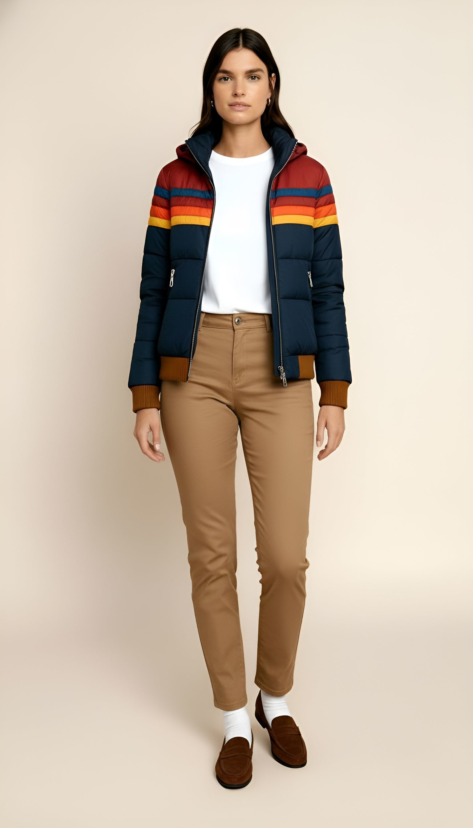 Women’s Waterproof Colorblock Puffer Jacket – Hooded Insulated Winter Coat