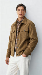 Men’s Button-Front Jacket with Shirt Collar and Chest Pockets – Casual Lightweight Overshirt