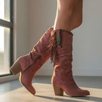 Women’s Knee High Cowboy Boots – Western Fringe Boots with Block Heel