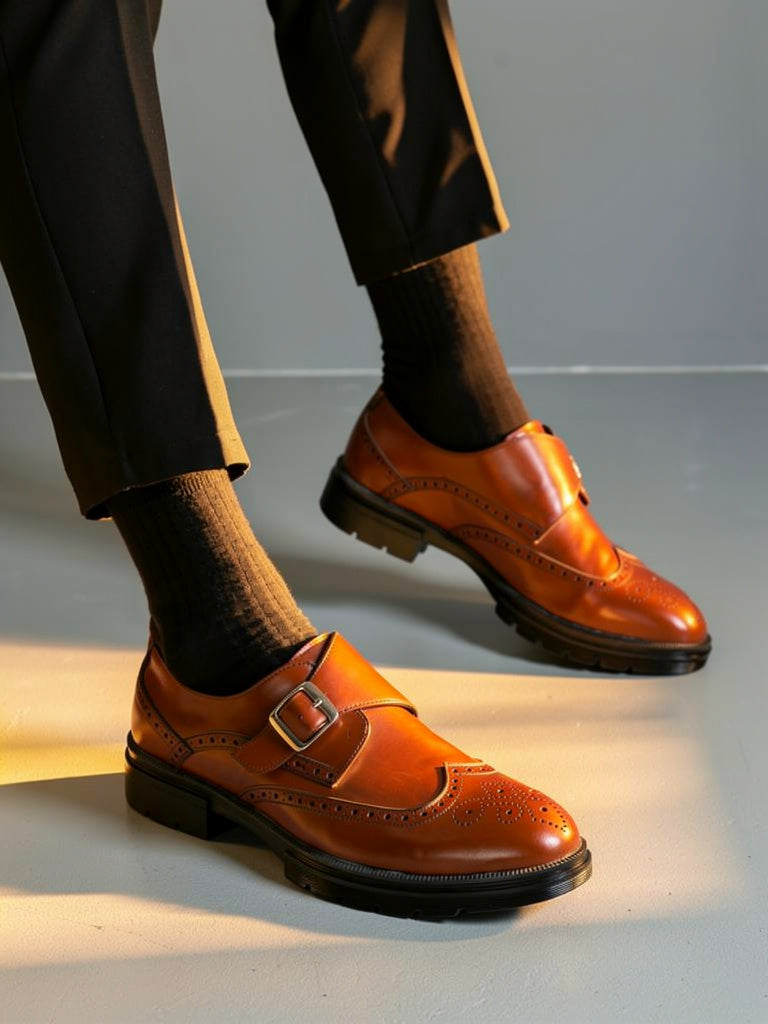 Joseph Men’s Monk Strap Wingtip Dress Shoes with Buckle Closure