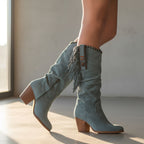 Women’s Knee High Cowboy Boots – Western Fringe Boots with Block Heel