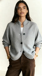 Women's Knitted Cardigan – Long Sleeve Wool Blend with Side Pockets