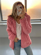 Ellen Women’s Hooded Open Front Teddy Jacket with Relaxed Fit