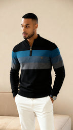 Men’s Striped Quarter-Zip Jumper with Stand Collar – Stylish Knitwear