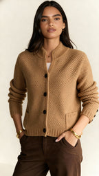 Women's Knitted Cardigan – Long Sleeve Wool Blend with Side Pockets