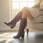 Women’s Knee High Cowboy Boots – Western Fringe Boots with Block Heel