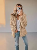 Ellen Women’s Hooded Open Front Teddy Jacket with Relaxed Fit