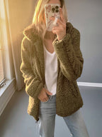 Ellen Women’s Hooded Open Front Teddy Jacket with Relaxed Fit