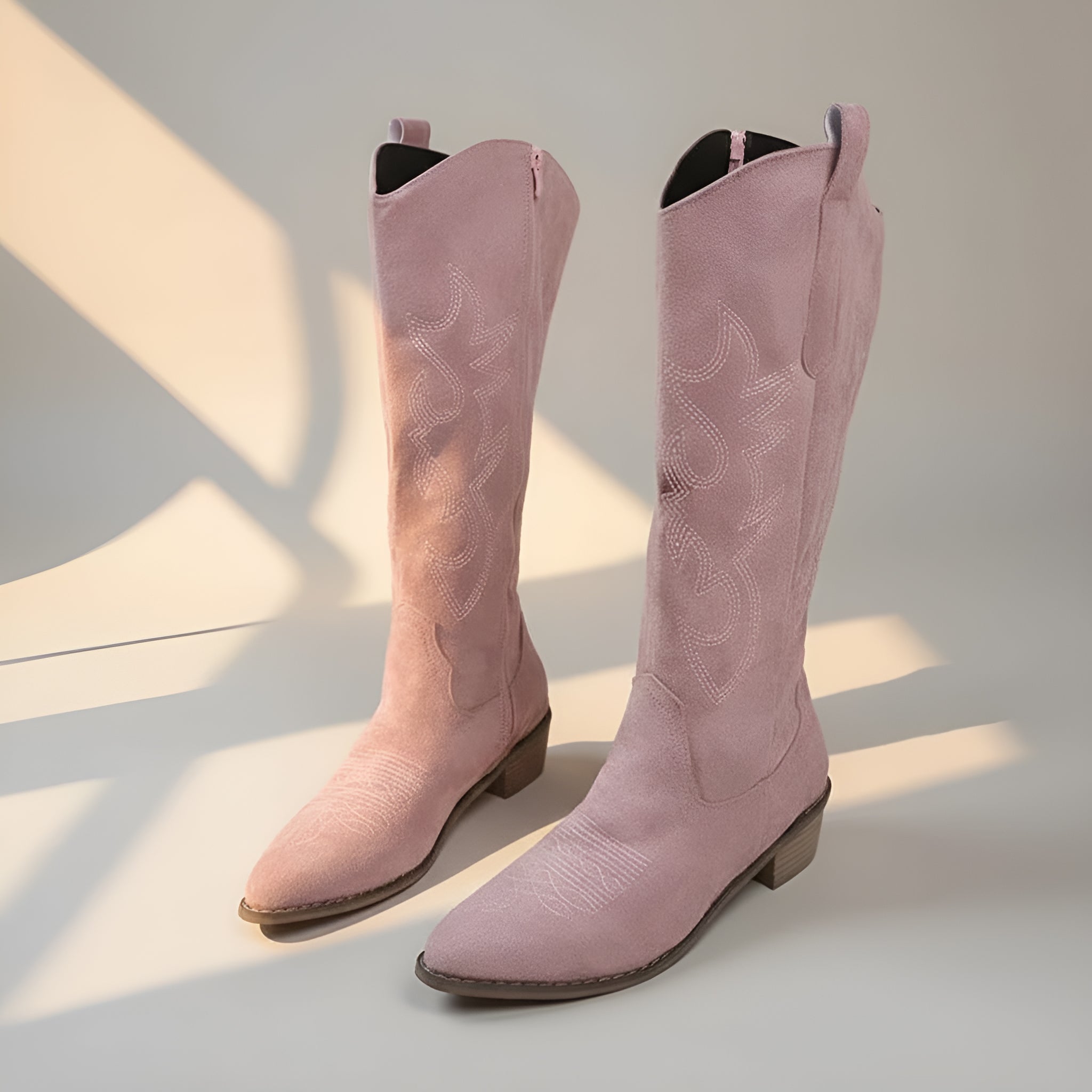 Women’s Knee High Cowboy Boots – Embroidered Western Boots with Thick Heel