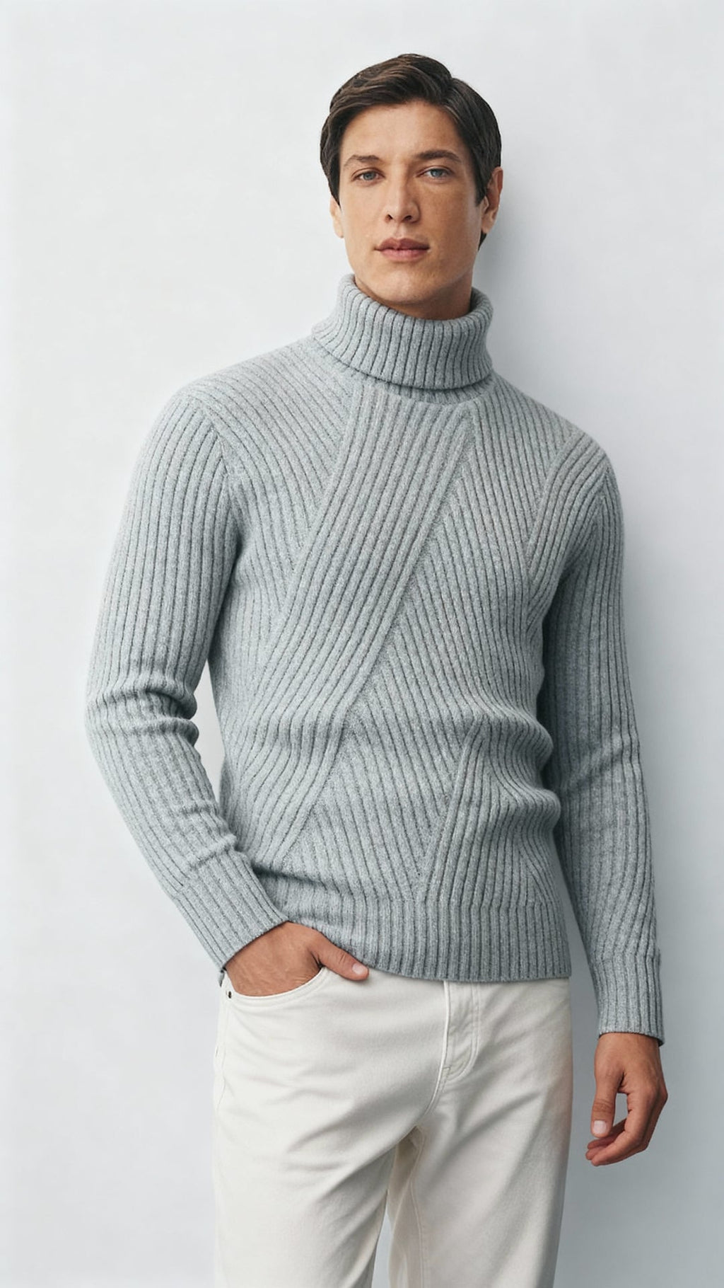 Men's Ribbed Knit Slim Fit Turtleneck Sweater - Wool Blend Pullover for Smart-Casual & Winter Wear