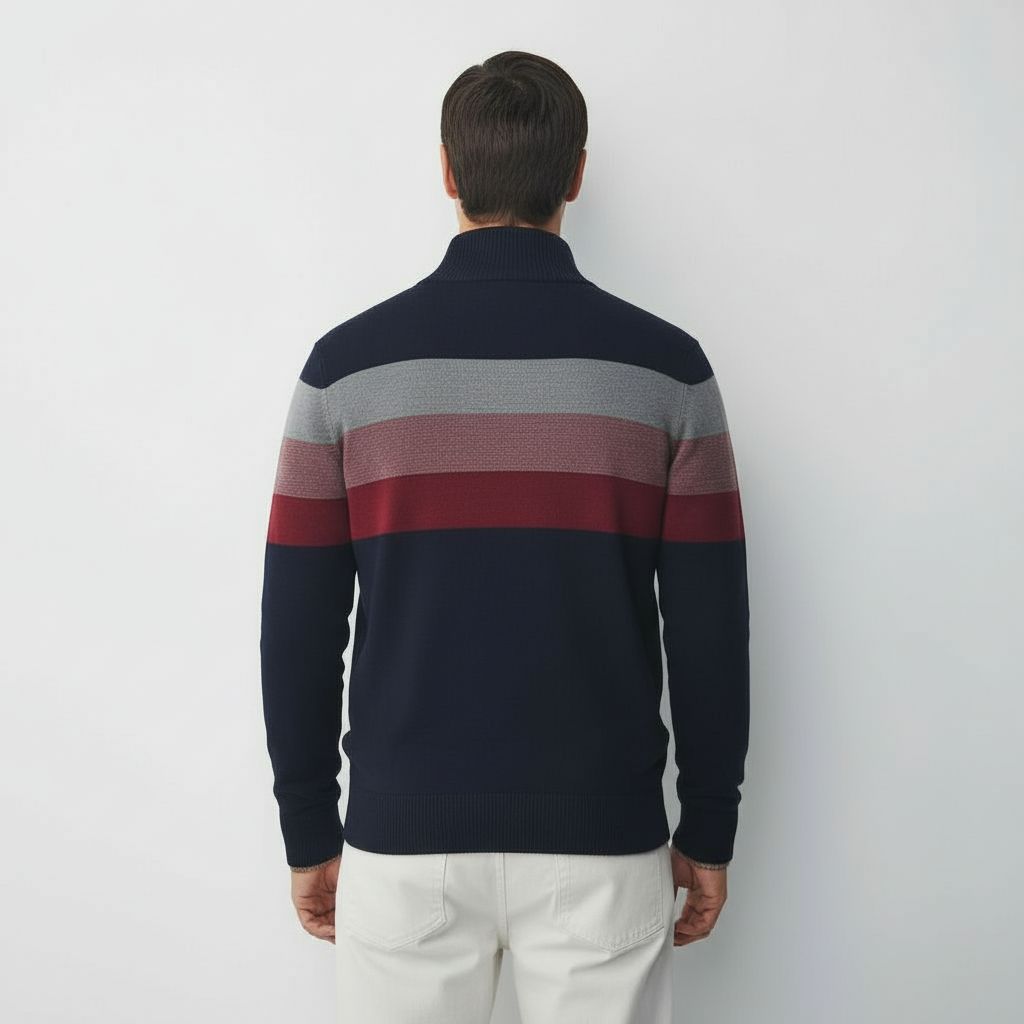Men’s Striped Quarter-Zip Jumper with Stand Collar – Stylish Knitwear