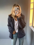 Ellen Women’s Hooded Open Front Teddy Jacket with Relaxed Fit