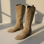 Women’s Knee High Cowboy Boots – Embroidered Western Boots with Thick Heel