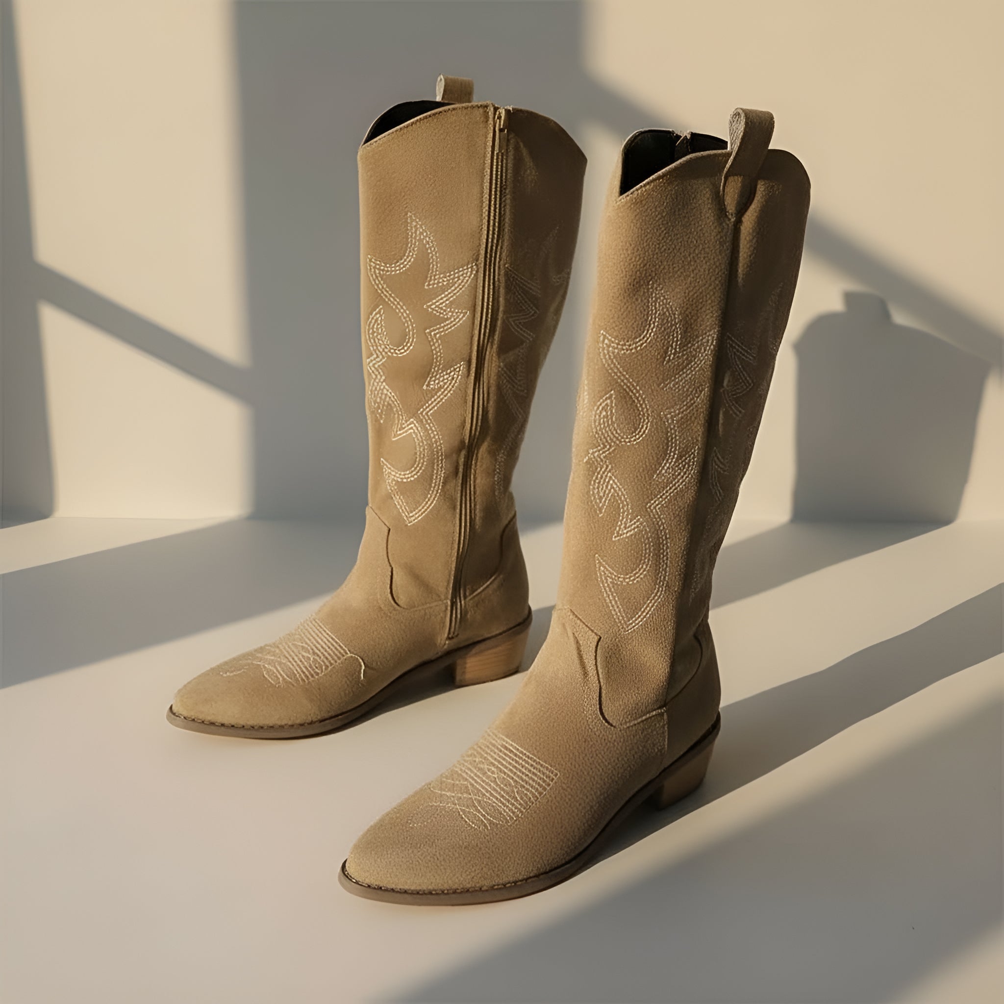 Women’s Knee High Cowboy Boots – Embroidered Western Boots with Thick Heel