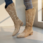 Women’s Knee High Cowboy Boots – Embroidered Western Boots with Thick Heel