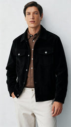 Men’s Button-Front Jacket with Shirt Collar and Chest Pockets – Casual Lightweight Overshirt