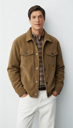 Men’s Button-Front Jacket with Shirt Collar and Chest Pockets – Casual Lightweight Overshirt