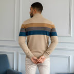 Men’s Striped Quarter-Zip Jumper with Stand Collar – Stylish Knitwear