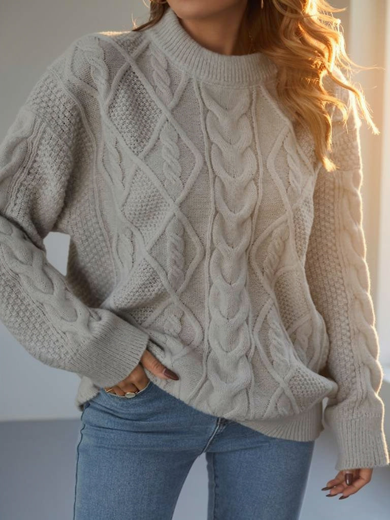 Dorothy Women’s Oversized Cable Knit Jumper with Crew Neck