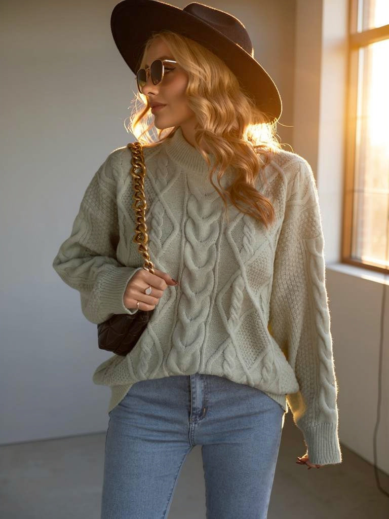 Dorothy Women’s Oversized Cable Knit Jumper with Crew Neck