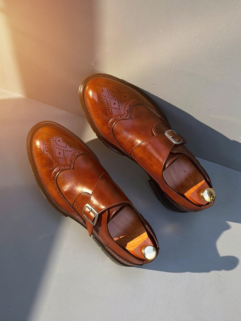 Joseph Men’s Monk Strap Wingtip Dress Shoes with Buckle Closure