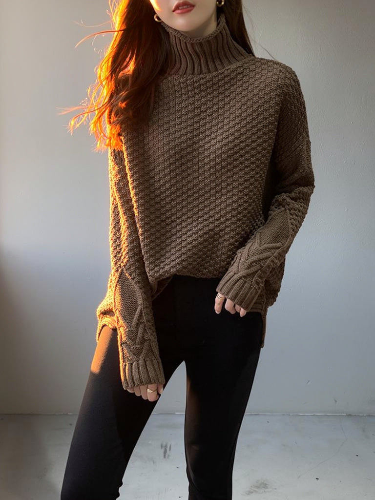 Joanna Women’s Cable Knit Turtleneck Jumper with Relaxed Fit