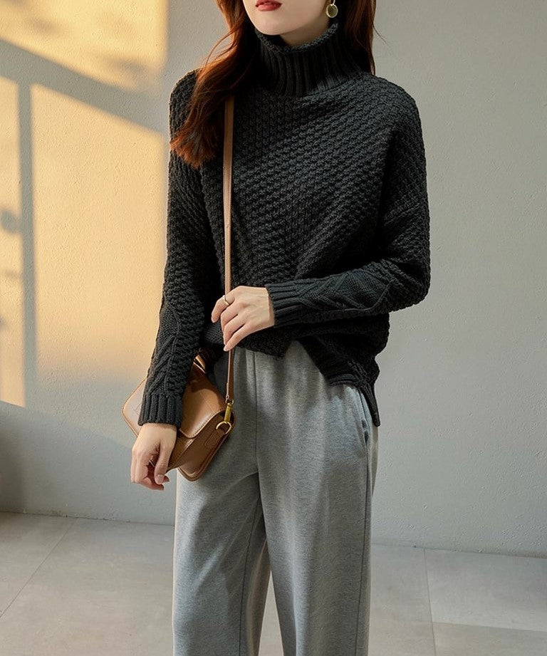 Joanna Women’s Cable Knit Turtleneck Jumper with Relaxed Fit