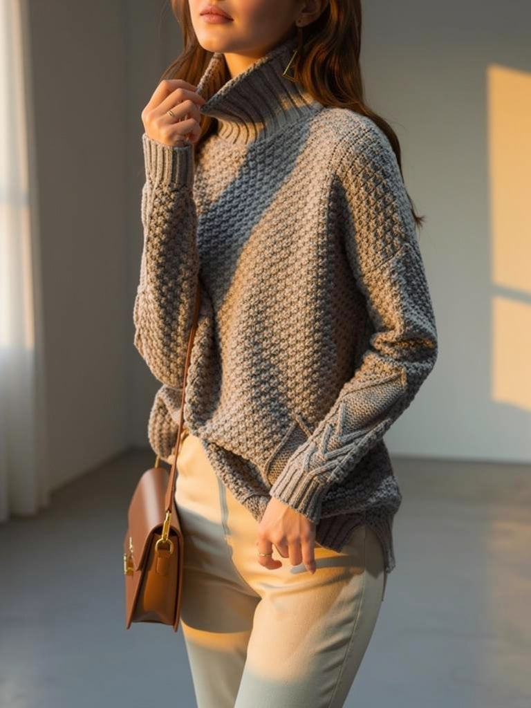 Joanna Women’s Cable Knit Turtleneck Jumper with Relaxed Fit