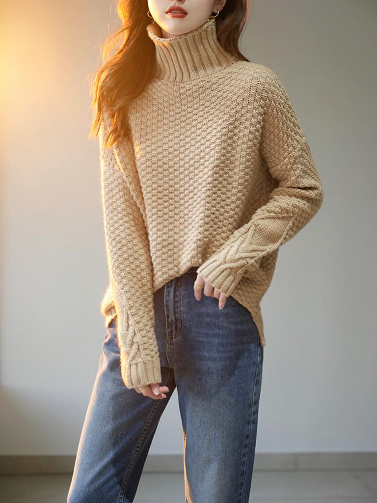 Joanna Women’s Cable Knit Turtleneck Jumper with Relaxed Fit