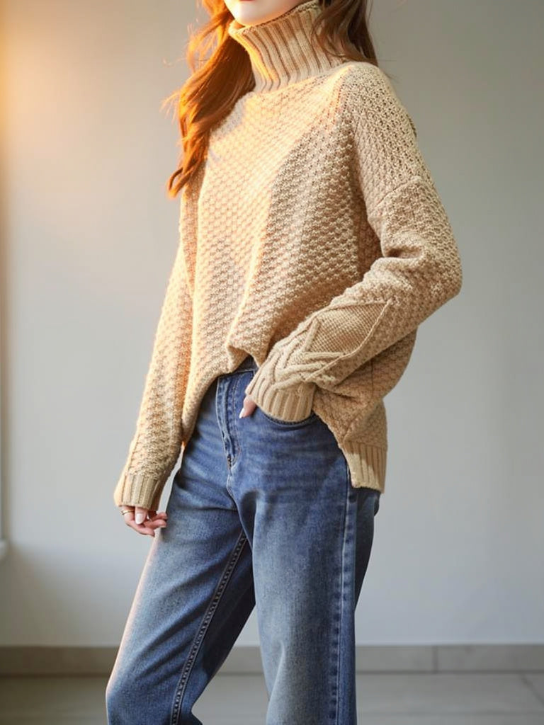 Joanna Women’s Cable Knit Turtleneck Jumper with Relaxed Fit