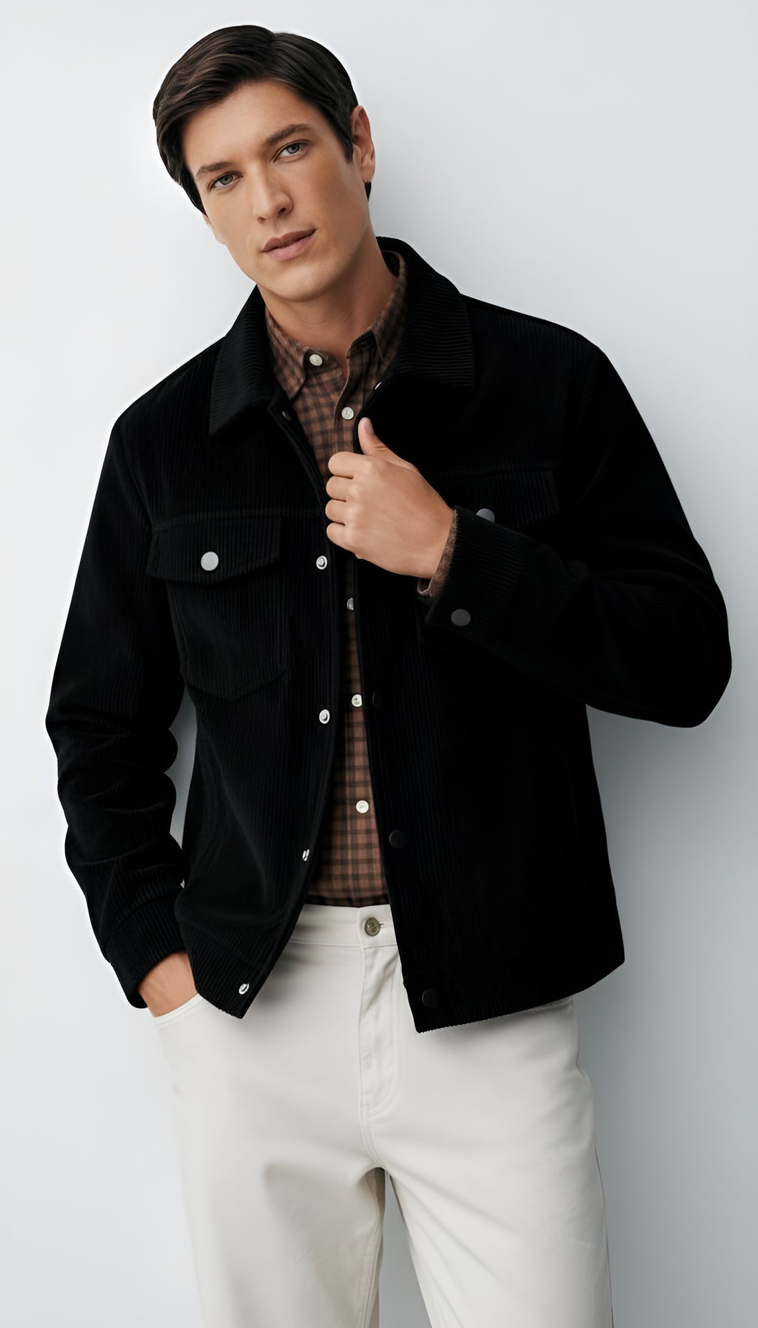 Men’s Button-Front Jacket with Shirt Collar and Chest Pockets – Casual Lightweight Overshirt