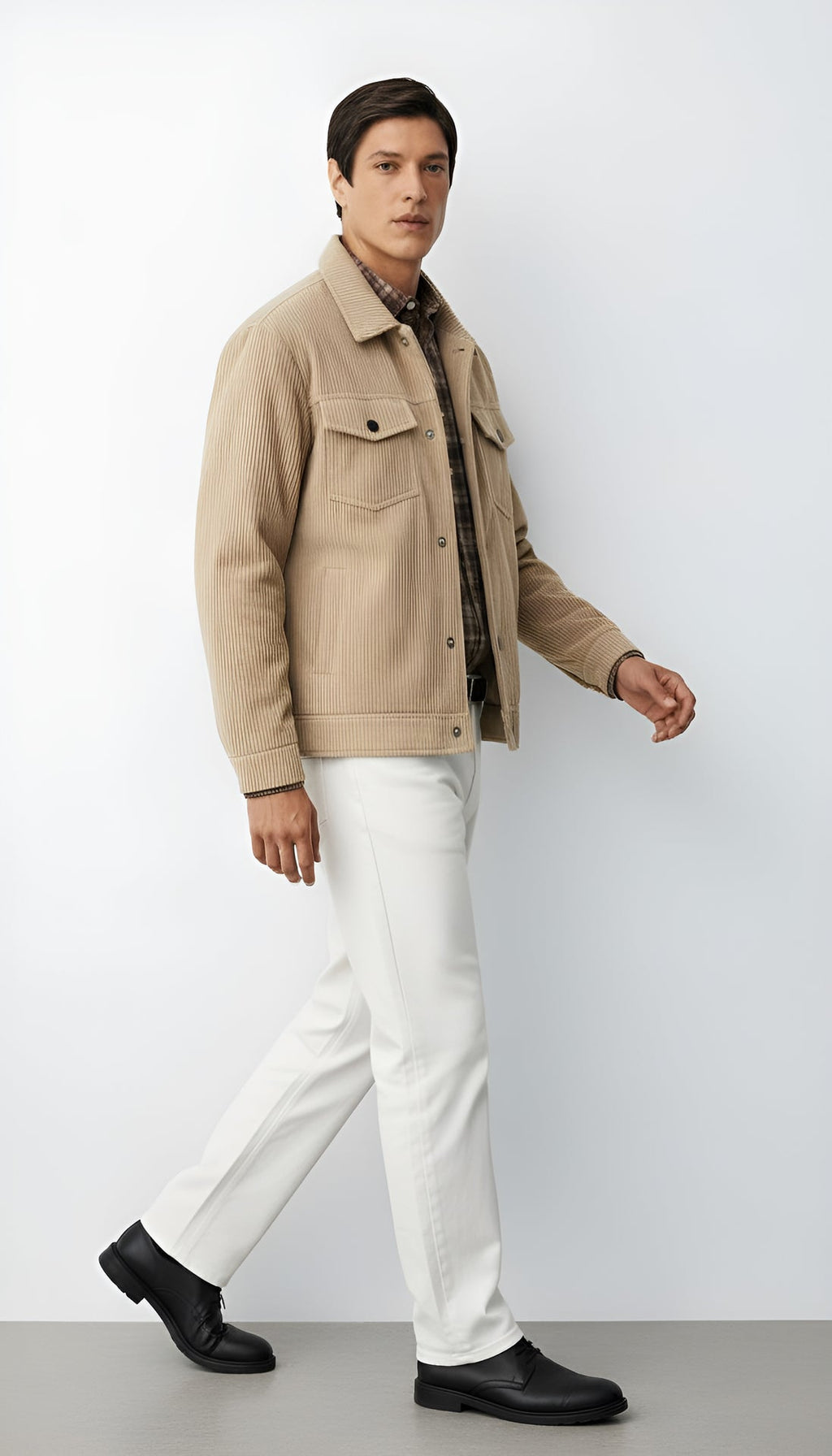 Men’s Button-Front Jacket with Shirt Collar and Chest Pockets – Casual Lightweight Overshirt