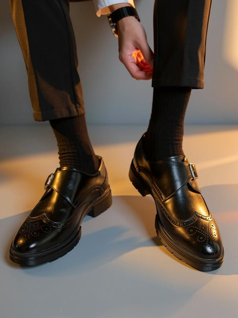 Joseph Men’s Monk Strap Wingtip Dress Shoes with Buckle Closure